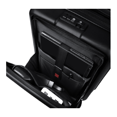 czarna walizka z kieszenią na laptopa