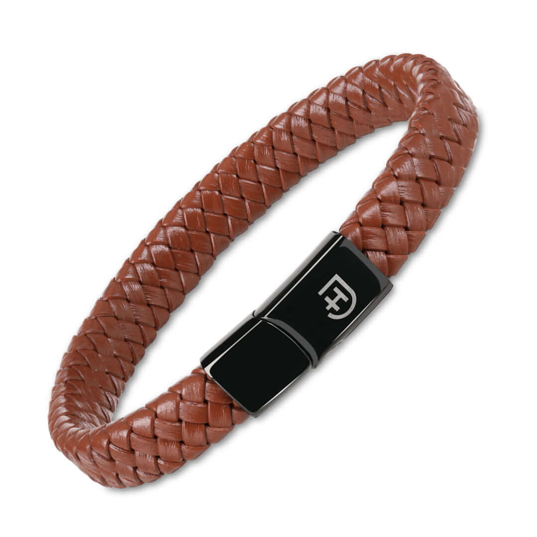 James Hawk Leather Bracelet | Męska skórzana pleciona bransoletka z metalowym zapięciem z logo elegancka
