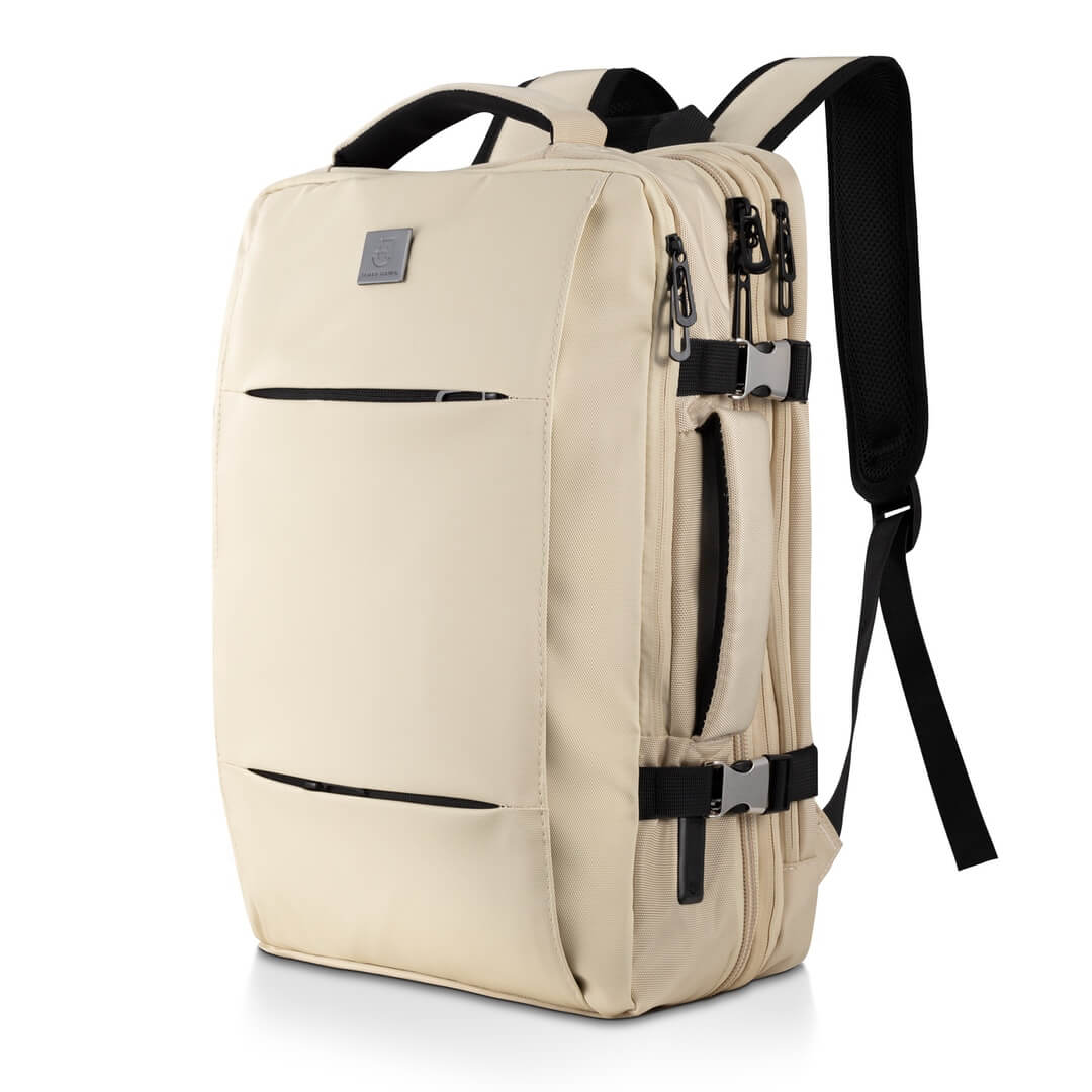 James Hawk Travel Backpack | Rozszerzany kabinowy plecak podróżny do samolotu 40x30x20 na laptopa z wbudowaną kosmetyczką